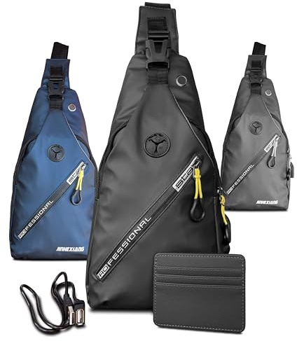 TERSAM Bandolera Unisex - Bolso de Pecho - Bolso Cruzado Multiusos - Mochila Pequeña de Hombre con Puerto Usb - Bandolera ligera, Ideal para Viaje y Deporte. (Negro)
