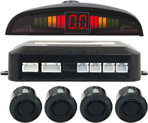 Deals Sensores de aparcamiento para coche, kit de 4 sensores de aparcamiento traseros para coche con pantalla de sonido LED acústico pintables, kit de 4 sensores radar con sonido de alarma