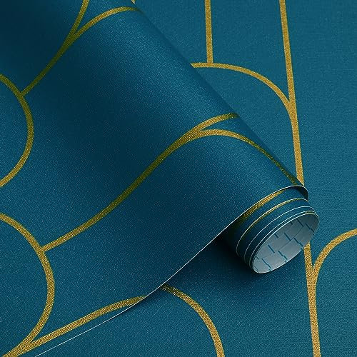 CiCiwind Carta da parati autoadesiva oro e turchese, 44 × 600 cm, strisce di rivestimento da parete, autoadesiva, impermeabile, per pareti, armadi, mobili in vinile