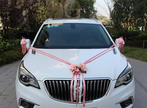 Premium Autoschmuck Hochzeit Rosa - Motorhaubedekoration, Blumen Auto, Car Wedding Girlande, Braut Paar Rose Deko mit Rosendekoration