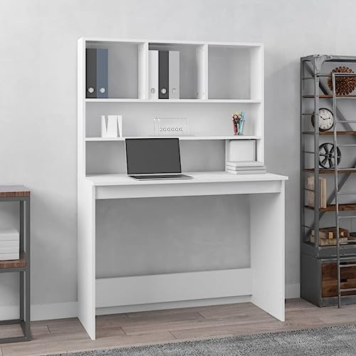 CKioict Schreibtisch mit Regal Weiß 102x45x148 cm Holzwerkstoff kinderschreibtisch computertisch Bürotisch Geeignet für Büros, Wohnungen, leerstehende Räume