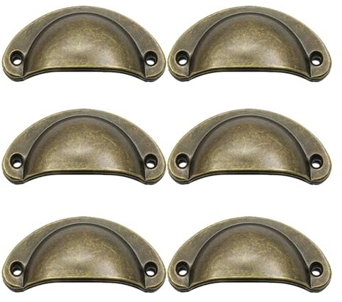 Suwooy Ancien Poignées À Coquille,6 Pièces Poignées De Porte De Meuble,Poignées De Placard en Métal,Poignées De Tiroir en Bronze,Poignées D'armoire,Avec Vis,Pour Cuisine,Salle De Bain,Bronze-81mm