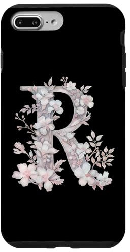 iPhone 7 Plus/8 Plus Letter R Vintage Floral Pink Flowers Black Case