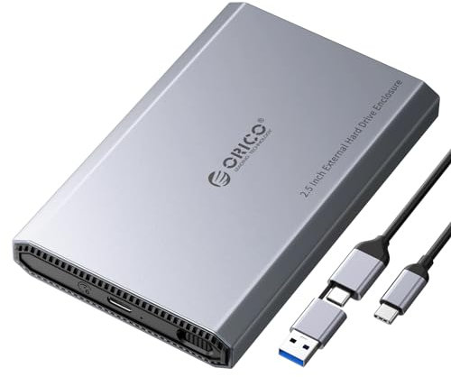ORICO Boîtier Disque Dur 2.5 Aluminium USB-C 3,2 6Gbps de Boîtier SSD Externe pour 2,5 3,5 SATA HDD SSD Maximum 6 to avec USB C/A Câble 2-en-1, Prend en Charge UASP (DD25C3)