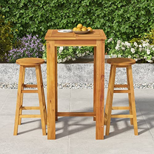 Homgoday Set da pranzo da giardino 3 pezzi in legno massello di acacia, sedia seduta poltrona tavolo cucina esterno terrazza patio balcone mobili tipo 3 set da giardino