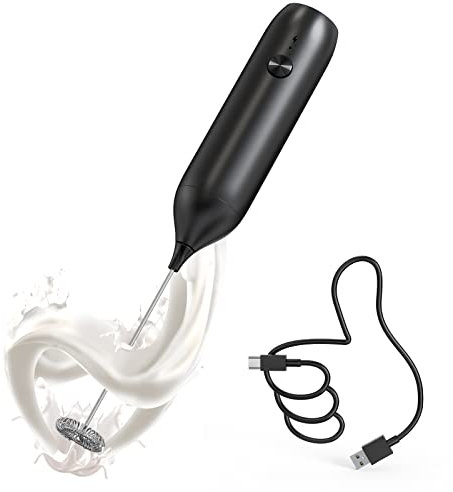 CIRCLE JOY Milk Frother Milchaufschäumer Stab Wiederaufladbar Milchaufschäumer Elektrisch Mini-Getränkemixer für Cappuccino, Kaffee, Latte, Schwarz