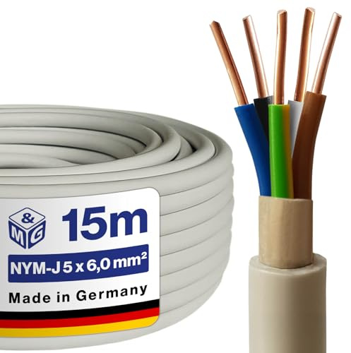 M&G Techno NYM-J 5x6,0 mm² Mantelleitung, 15m Feuchtraum Elektrokabel Grau