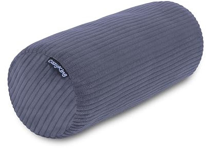 Nackenrolle Cord Grau Nackenkissen Öko-Tex 100 Zertifiziert und 40°C waschbar - Nackenstütz-Kissen mit Bezug, rund für Auto, Flugzeug, auf Reisen oder zum Lesen und Relaxen zu Hause - 15x40 cm