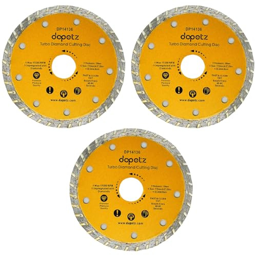 Dapetz ® 115mm Turbo Diamond Cutting Discs for Angle Grinder Pack of 3 Super Thin Clean Cut on Porcelain, Granite, Marble, Concrete, Tiles, Stones & Ceramics- 4.5 Wheel - Size 115 x 10 x 22.2mm
