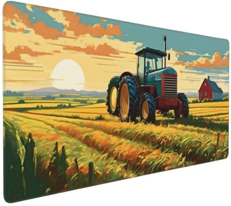 Gaming Mauspad XXL, Mousepad 800x400x3 mm,Landtraktor bei Sonnenuntergang Großer Mauspad Vernähte Kanten WassXerdicht Anti-Rutsch Verbessert Präzision und Geschwindigkei, Schreibtischauflage K-63