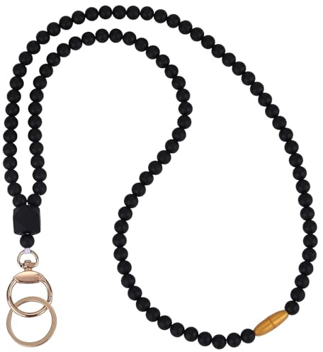 LEGENTLISUR Cordon D'identification en Silicone, Cordon pour Badges D'identité, Badge D'enseignant et Cordon pour Clés, Lanière D'identification Rétractable Perles, Cadeaux pour femmes(Noir)