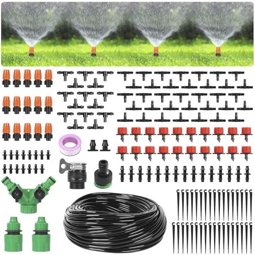 40M/131FT DIY Drip Irrigation Kit,159Pcs Automatic Plant Self Watering System with 360° Adjustable Misting Nozzles,Drip Sprinkler Set for Lawn Patio Flower Bed Greenhouse