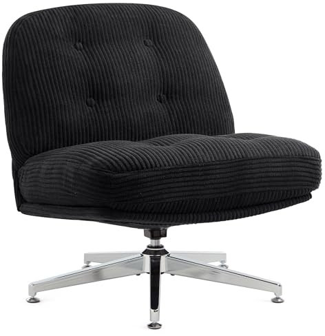 IWMH Bürostuhl ohne Armlehne, Sessel Wohnzimmer mit gekreuzten Beinen, Ergonomischer Drehstuhl mit Extra Stoff großes Kissen, Schreibtischstuhl für Heimbüro,Vanity,Schlafzimmer (Schwarz)