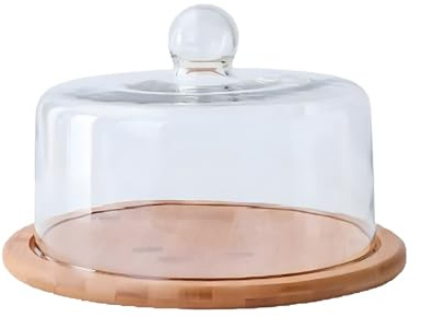 Cake Stand with Right Angle Top Cove 12in Cake Plate with Clear Glass Cover | Cake Display Rack for Birthday, Wedding, Party, Café