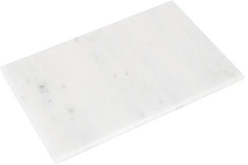Argon Tableware Planche à Découper Rectangulaire en Marbre - 40cm x 30cm - Blanc - 1x Antidérapant Pierre Cuisine Fromage Pain Viande Coupe Service Plan de Travail Protecteur Dalle