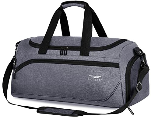FIORETTO Sporttasche & Reisetasche für Damen und Herren, mit Schuhfach & Nassfach, Wasserdicht Tasche für Trainingstasche, Gym, Travel, Schwimmen, Sauna, fußball Grau 50L