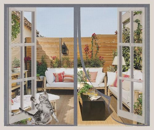 Fliegengitter Fenster Magnet 115x140cm,Fiberglas Insektenschutz Fenster mit Klettband, mit Hochbelastbares Netz, für KellerFenster Wohnzimmer TerrassenFenster, Fliegenschutz ohne Bohren, Grau