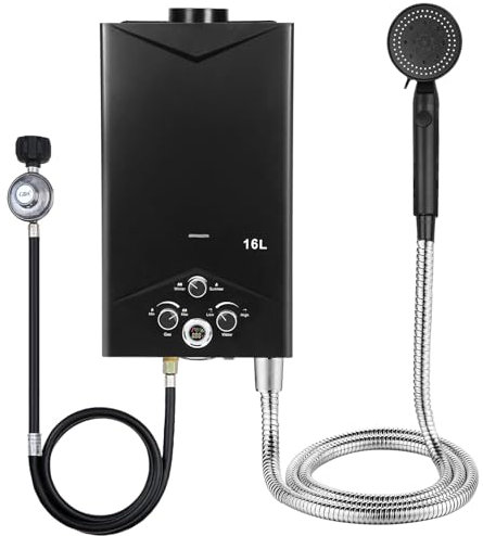 Masiunoz Chauffeur d'eau sans réservoir 4,21 gallons par Minute 68 kWh, Chauffe-Eau à gaz Portable en Plein air, avec Affichage numérique, adapté au Camping, systèmes de Douche RV et baignade po