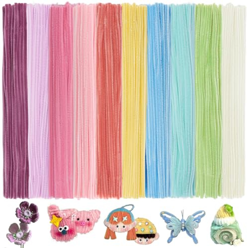500 Stück Pfeifenreiniger Blumen 30 cm lang 8 mm dick 10 Pastellfarben | Pipe Cleaner Flower Set,Chenilledraht,Pfeifenputzer Bunt zum Basteln,DIY,Party,Festlich,Dekoration,Geschenke,Erwachsene
