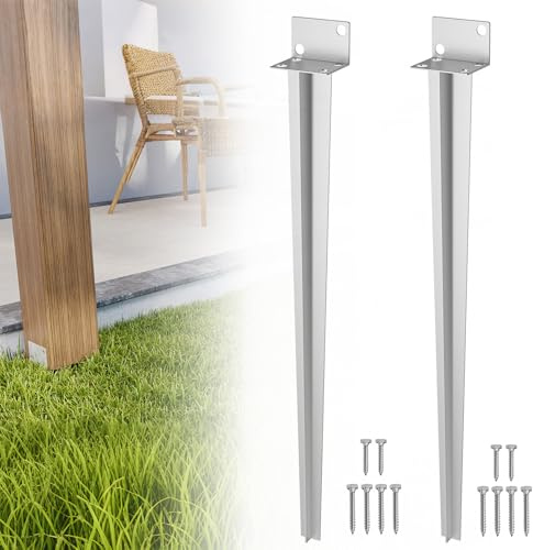 ACXIN Lot de 2 douilles à enfoncer pour poteaux en bois - 50 cm - Supports de poteaux galvanisés à enfoncer avec pointu - Pour clôtures, brise-vue, pergolas et tous les projets de jardin - Argenté