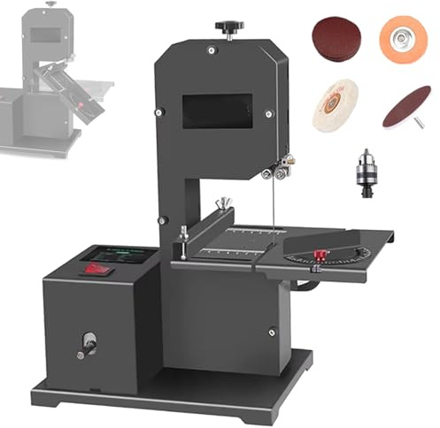 AXGCAA Mini Sierra de Cinta Multifuncional, Sierra de calar de Escritorio de 800 W, Altura de Corte de 70 mm, Sierras de Hilo eléctricas para carpintería, ángulo de Corte y Mesa Ajustable de 0 a 45°