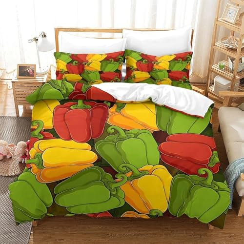 Housse de Couette 150x200 Poivre de Colza Parure de lit 1 Personne Motif Végétal 3D Imprimée Doux Literie Set Microfibre Housses Couettes avec Fermeture Éclair et 2 Taies d'oreiller F-3251