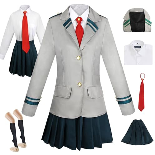 AYIMEIS Anime MHA Cosplay Costume Déguisement My Hero Academia Ochaco Uraraka Asui Tsuyu Costume Schuluniform pour Femme Noël Halloween Carnaval Fête Performance Fancy Cosplay Adulte XS-3XL
