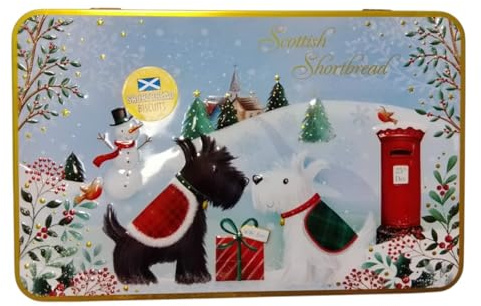 Scottish Shortbread Biscuit Gift Tin Decorative Winter Design Assorted Butter Flavoured Cookies Traditional Recipe Crunchy Texture Ready to Serve Snack Box