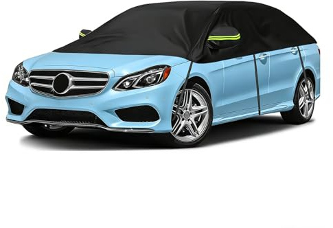 Half Car Cover Replacement for Audi A4 VW Passat Tesla Model 3 BMW 3 Series, Waterproof Top Roof Half Cover All Weather, Universal Half Garage Windproof Dustproof Snowproof UV Resistant