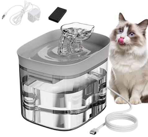 Fuente De Agua para Mascotas Bebedero Transparente para Gatos De 1,8 L
