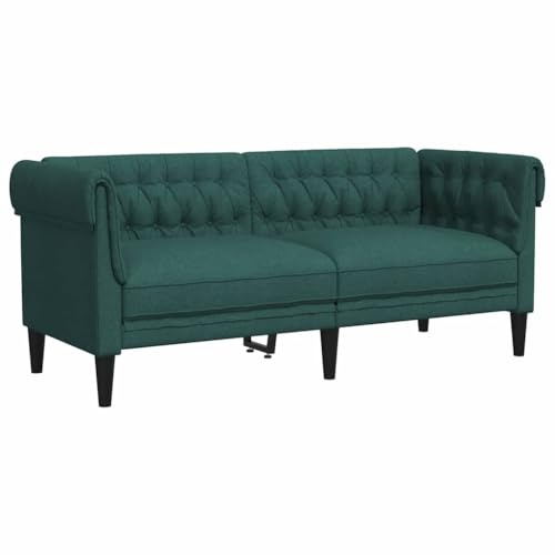 ULUYYUC Divano Chesterfield a 2 posti, imbottito, in tessuto verde scuro, larghezza 182,5 cm, con braccioli arrotolati classici per soggiorno, ufficio e salotto