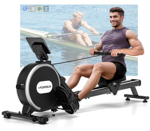 Rudergerät für Zuhause, DMASUN Leises Magnetisches Rudergerät mit 16 Widerstandsstufen, Upgrade Doppel-Slide-Rails, APP-Verbindung, LCD-Datenanzeige, ideal für Cardio-Training, Belastbar bis 160kg