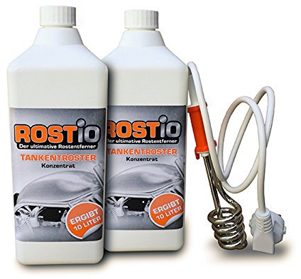 Rostio Tankentroster Set 2L mit Tauchsieder – Konzentrat zur vollständigen Entrostung von Metalltanks – 1:10 verdünnbar – für Tanks bis 20L – inklusive Tauchsieder zur Wirkungsverstärkung