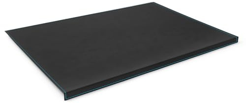 Eglooh - Calliope Deluxe - Schreibtischunterlage Leder Schwarz mit Kantenschutz cm 90x60 - Gewinkelte Schreibunterlage mit Aufbau aus Stahl, blaue Nähten und rutschfester Boden - Made in Italy
