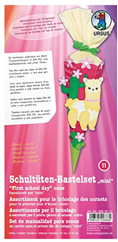 Ursus 9860011 - Schultüte Bastelset Mini, Lama, sechseckig, Höhe ca. 41 cm, Duchmesser ca. 15 cm, inklusive Bastelanleitung und Vorlagebogen, zum Selbstbasteln, ideal für die Einschuluung