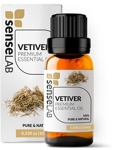 SenseLAB Vetiver eterisk olja - 100% ren naturlig vetiverolja för aromaterapidiffusor - Koncentration och spänningslindring - Doftolja (10 ml)