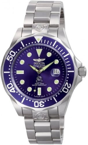 Invicta Grand Diver 3045 Herren Uhr - Wasserdicht - Analog - Automatikuhr - Edelstahl mit blauen zifferblat - 47mm