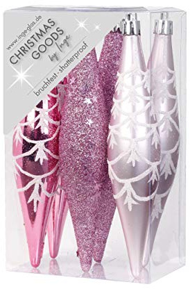 Inge-glas Weihnachtsschmuck Eiszapfen Oliven 6 STK. Kunstoff 15cm Christbaumschmuck Deko Weihnachten Christbaumkugeln Weihnachtsbaum rosa Glanz/matt