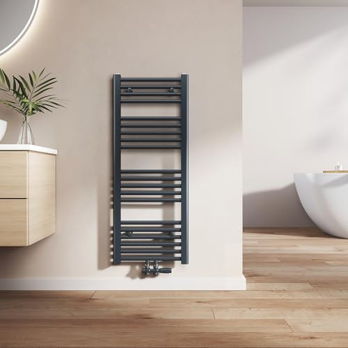 EMKE Badheizkörper Gerade 1000x400 mm - Handtuchheizkörper mit Mittelanschluss, Effizienter Handtuchwärmer Handtuchtrockner Heizkörper für Bad, Anthrazit, 356W