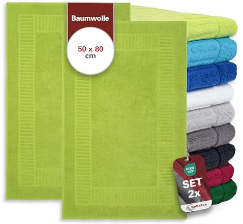 BaSaTex Badvorleger Duschvorleger, 2er Pack, 50x80cm, Apfelgrün | 100% Baumwolle, Öko-Tex Made in Green zertifiziert, Badvorleger für Dusche & Badewanne, 800g