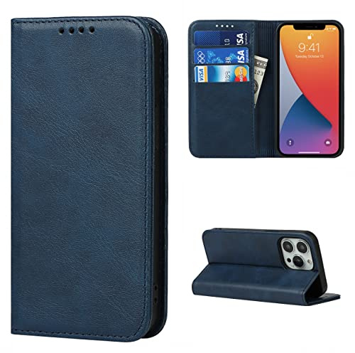 Copmob iPhone 13 Pro Case, Flip Wallet Leather Case [3 Slots] [Stand Function] [Magnetic Closure] Flip Cover Case for iPhone 13 Pro – Blue
