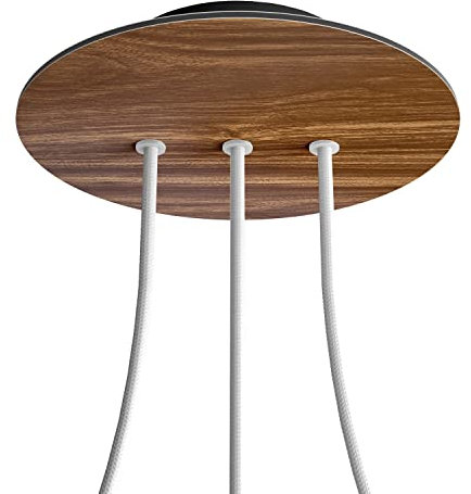creative cables - Rundes 3 Inline-Löcher und 4 Seitenlöchern Lampenbaldachin, Rose-One-Abdeckung, 200 mm Durchmesser - Holz, Schwarz