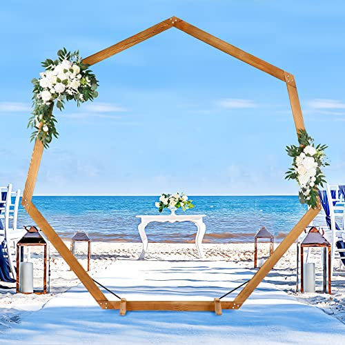 Loninak Heptagonal Wooden/Wood Arch 7.2FT for Wedding Ceremony, Arbor Backdrop Stand for Garden Parties, Indoor, Outdoor, Autumn Theme, Rustic Decorations