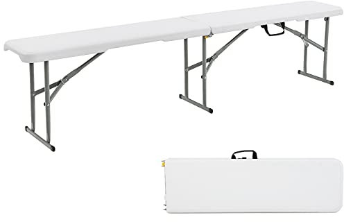 Goplus Klappbank aus Kunststoff, tragbar, faltbar, mit 250 kg Kapazität, für drinnen und draußen, Picknick, Party, Camping, Essen, cremefarben, Keine Montage erforderlich