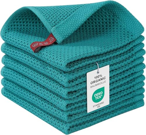 Moosfor 100 % bomullshanddukar, set med 6, 30 x 30 cm, absorberande, mjuka, hållbara, lätta, gröna, enfärgade