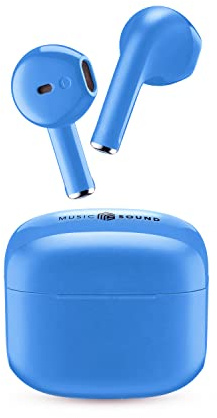 Music Sound SWAG Auricolari Wireless a Capsula, Bluetooth, 12 Ore di Riproduzione, Auto Pairing, Controlli Touch, Case Compatto - Azzurro