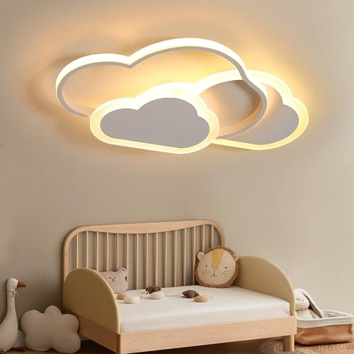 YUEEU 42CM Led Deckenleuchte Schlafzimmer Kinderzimmerlampe, Wolke Deckenlampe Kinder Lampe Deck Weiß 3000K, Deckenleuchten für Babyzimmer Kinderzimmer（Fernbedienung nicht enthalten）