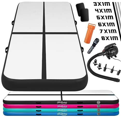 Physionics® Air Matte Track -3/4/5/6/7/8m, aufblasbar, mit elektrischer Luftpumpe, Farbwahl -Turnmatte, Gymnastikmatte, Tumbling Matte, Trainingsmatte, Fitnessmatt, Yogamatte