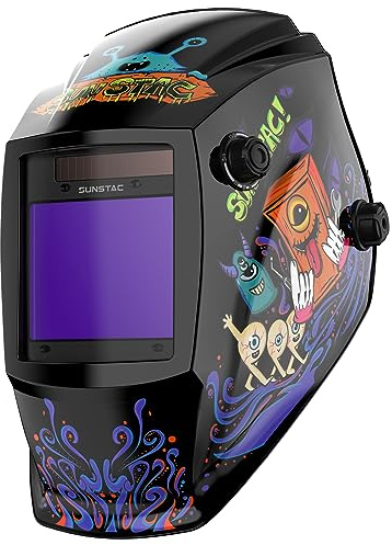 Sunstac Welding Helmet with Auto Darkening Large Viewing Screen 3.94X3.27 True Color Solar Power, 4 Arc Sensor Wide Shade 4/5-9/9-13 for STICK/MIG/TIG/CUT
