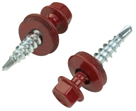 Trapezblechschrauben 4,8x28mm 250 Stück | Braunrot - RAL 3011 | Selbstschneidene Schrauben Bohrschrauben mit Dichtscheibe